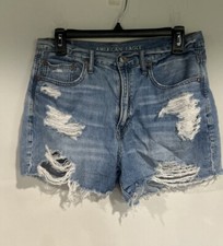 American Eagle Jean Shorts Size 6 High Rise Distressed Blue Boyfriend 90  s