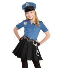 SUIT YOURSELF Girls Cutie Cop Costume Police Cop Costume Dress Belt Hat Tights