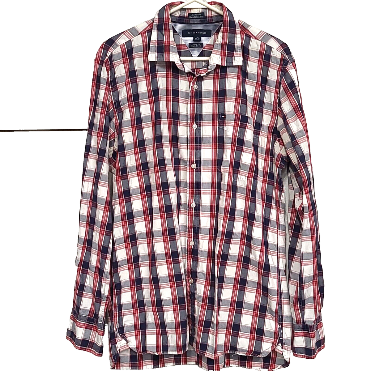 Tommy Hilfiger Custom Fit Mens Large Plaid 100% Cotton 80s 2 Ply Fabric  Shirt | eBay