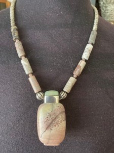 Dramatic Beige Agate and Glassy Jade Snuff Bottle Necklace/ Film Collection