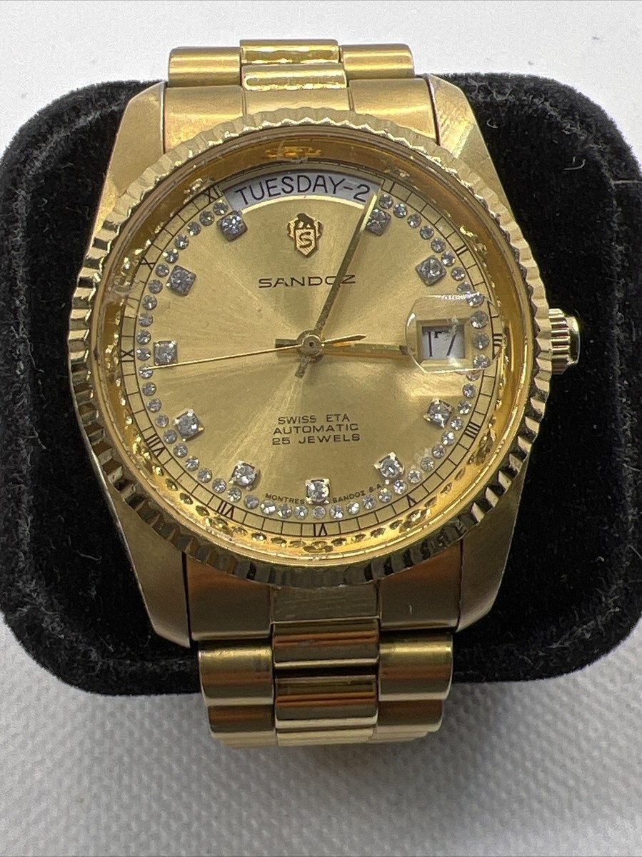 SANDOZ 8732-D-34-8 Men's AUTOMATIC Watch Day/Date SWISS MADE ETA