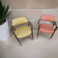 Vintage 1970 Paoli Mid Century Modern Pecan & Leather Arm/ Accent Chairs 1 Pair