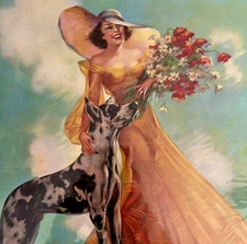 On The Bluff Irene Patten Harlequin Great Dane 1940s Lithograph Art Print HM1B