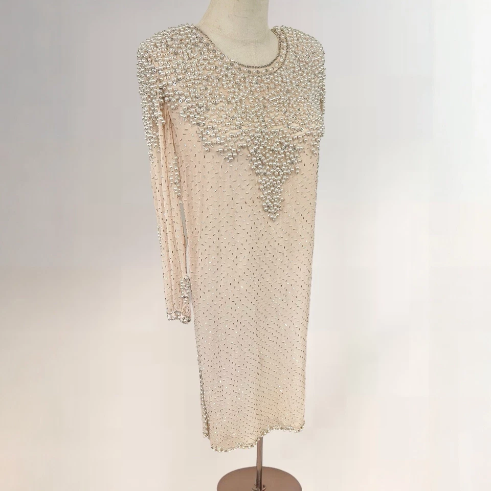 Vestido túnica vintage Lillie rubí crema gasa perla cuentas - talla pequeña Foto 2 de 4