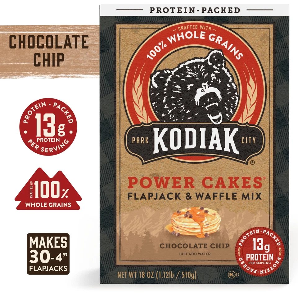 Kodiak Bolos Chocolate Chip Proteína Panqueca Mix 18 Onças Pacote com 6 - Imagem 2 de 4