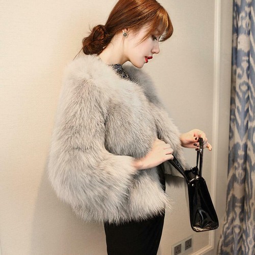 Women's Faux Fur Parkas Coat Short Jackets Slim Fit Thicken Crew Neck Korean OL - Picture 9 of 16