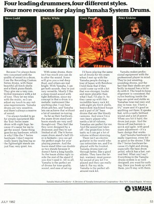 1982 Print Ad of Yamaha System Drums w Steve Gadd, Cozy Powell, Peter Erskine