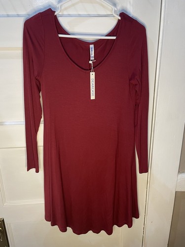 DEARCASE Women NEW Long Sleeve V-Neck Casual Loose T-Shirt Dress Red XSmall - Picture 7 of 7