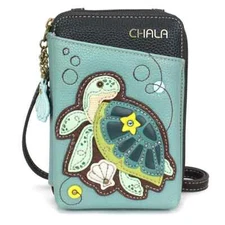 Chala TURTLE Faux Leather Wallet Crossbody Bag Adjustable Strap (Blue) NWT