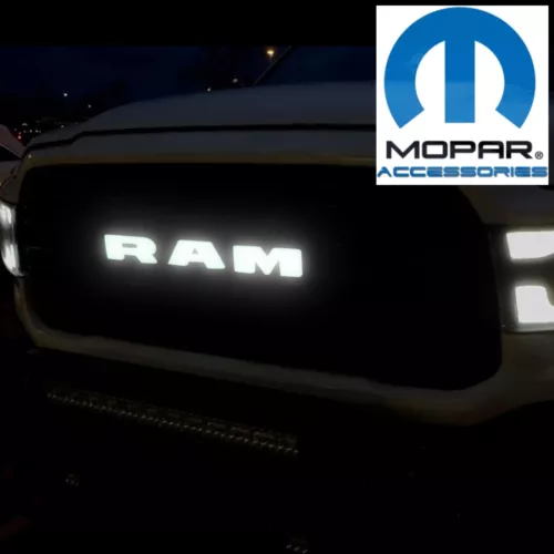 Mopar Black w/ White LED Illuminated Grille Letters For 19-24 Ram 1500 2500 3500