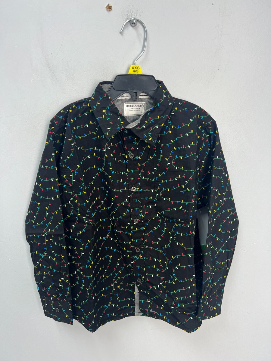 Free Planet Christmas Lights Dress Shirt Kids Size 5 Black 100% Cotton |  eBay