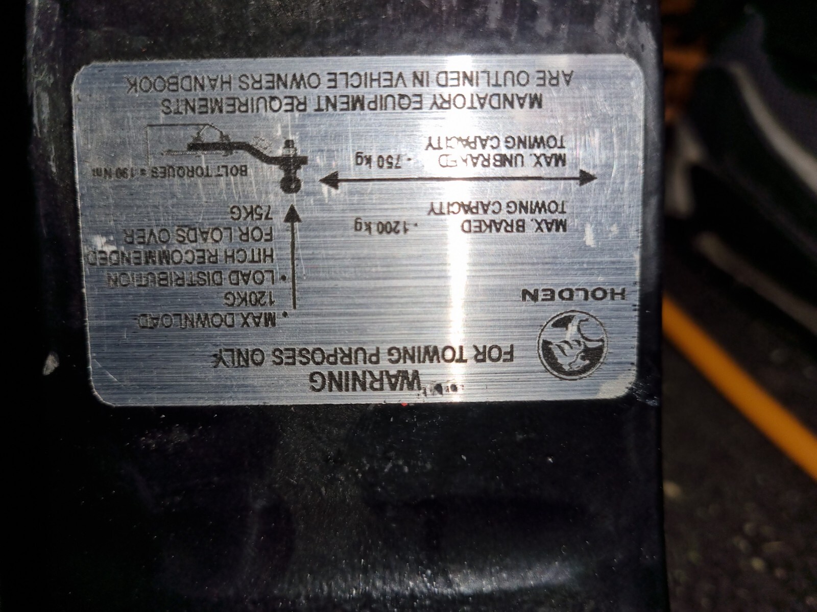 Commodore tow Bar Ve/vf 1200kg eBay