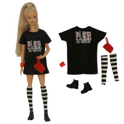 Black Fashion Clothes Set for 11.5'' Doll Outfits 1/6 Accessories T-shirt Dress