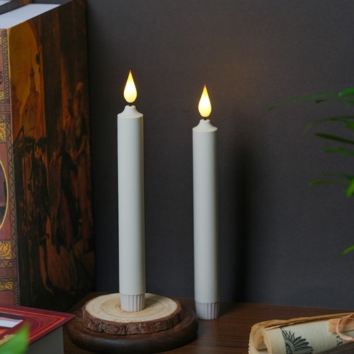 Set of Two Flameless Ivory Taper Candles Flickering with Remote Battery Operated - Picture 2 of 6