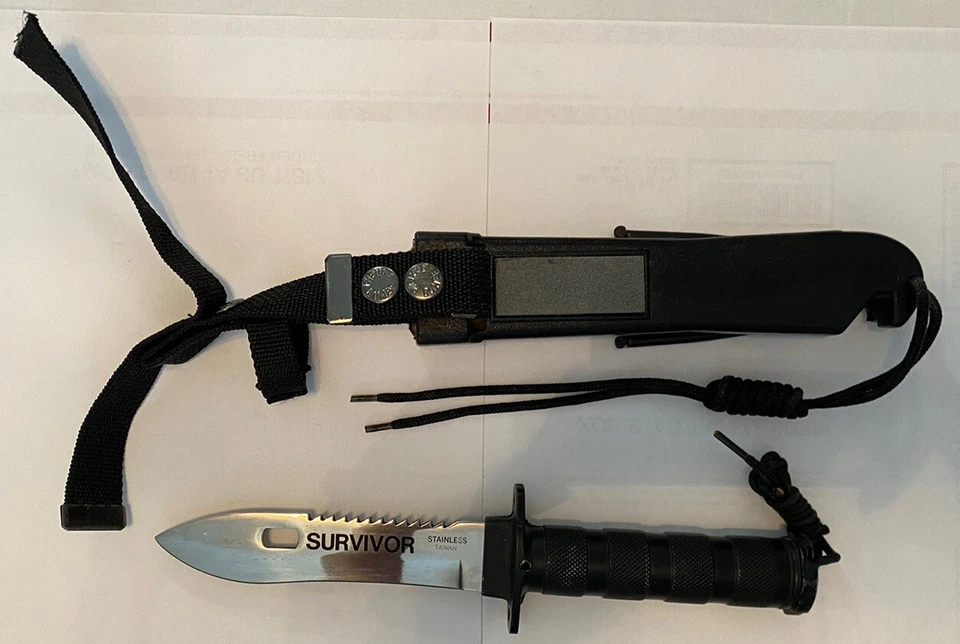 Cuchillo sobreviviente vintage con funda y afilador Foto 3 de 4