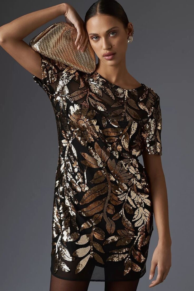 maeve short-sleeve sheer embellished mini dress What To Wear New Year's Eve: This Embellished Mini Dress