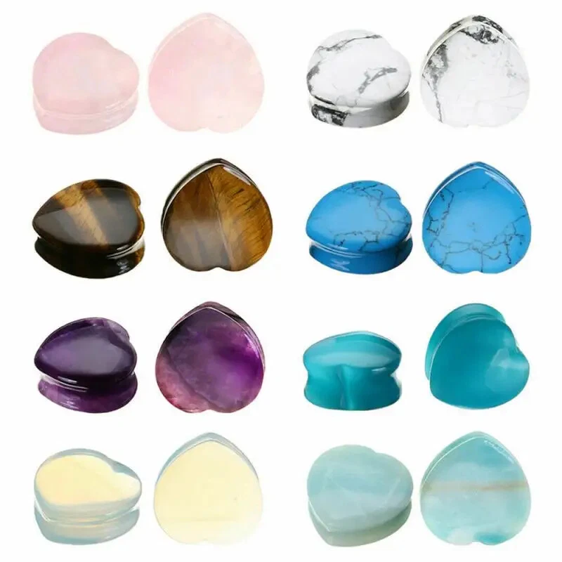 1 par de tapones para orejas Love Heart Stone doble acampanado silla de montar calibre túnel carne 6-25 mm Foto 2 de 4