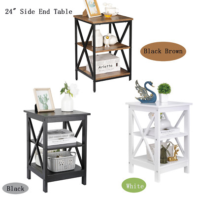 24 Inch Side End Table with Storage Shelf Sofa Table X-Design Black/White/Brown