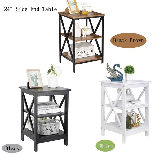 Schwarz/Weiß/Braun 24" Beistelltisch mit Aufbewahrungsregal Sofa Tisch X-Design Bein - Bild 1 von 32