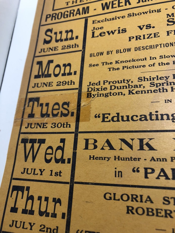 1936 Joe Louis Max Schmeling Boxing Park Theatre Schedule. Meadville PA