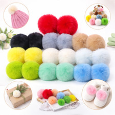 100pcs 6cm Faux Fur Pom Pom Balls with Elastic Loop DIY Keychain Bag Charm Craft