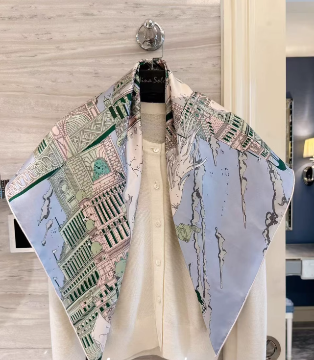 Pure 18 Momme Silk Wrap Scarf Bandanna horse galloping Print Square Shawl 34''