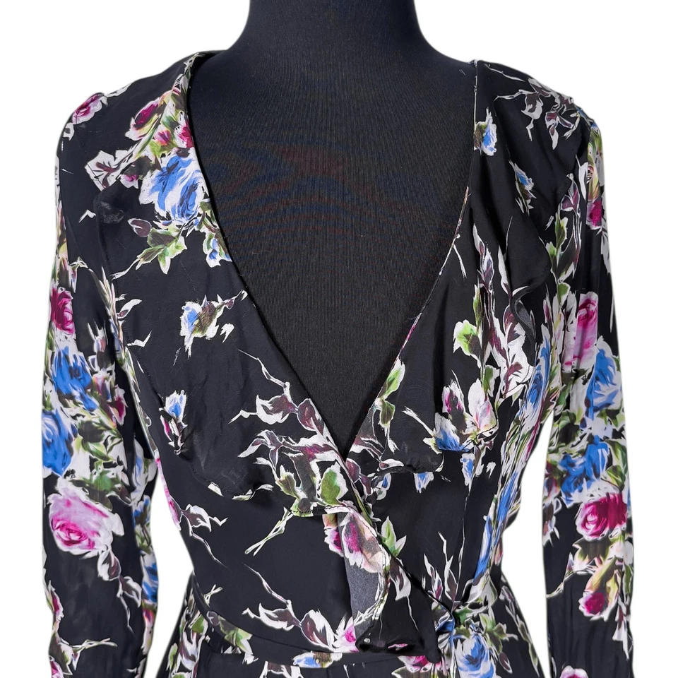 Vestido para mujer MILLY Audrey 8 seda floral envolvente volantes gasa boda fiesta EE. UU. Foto 4 de 4