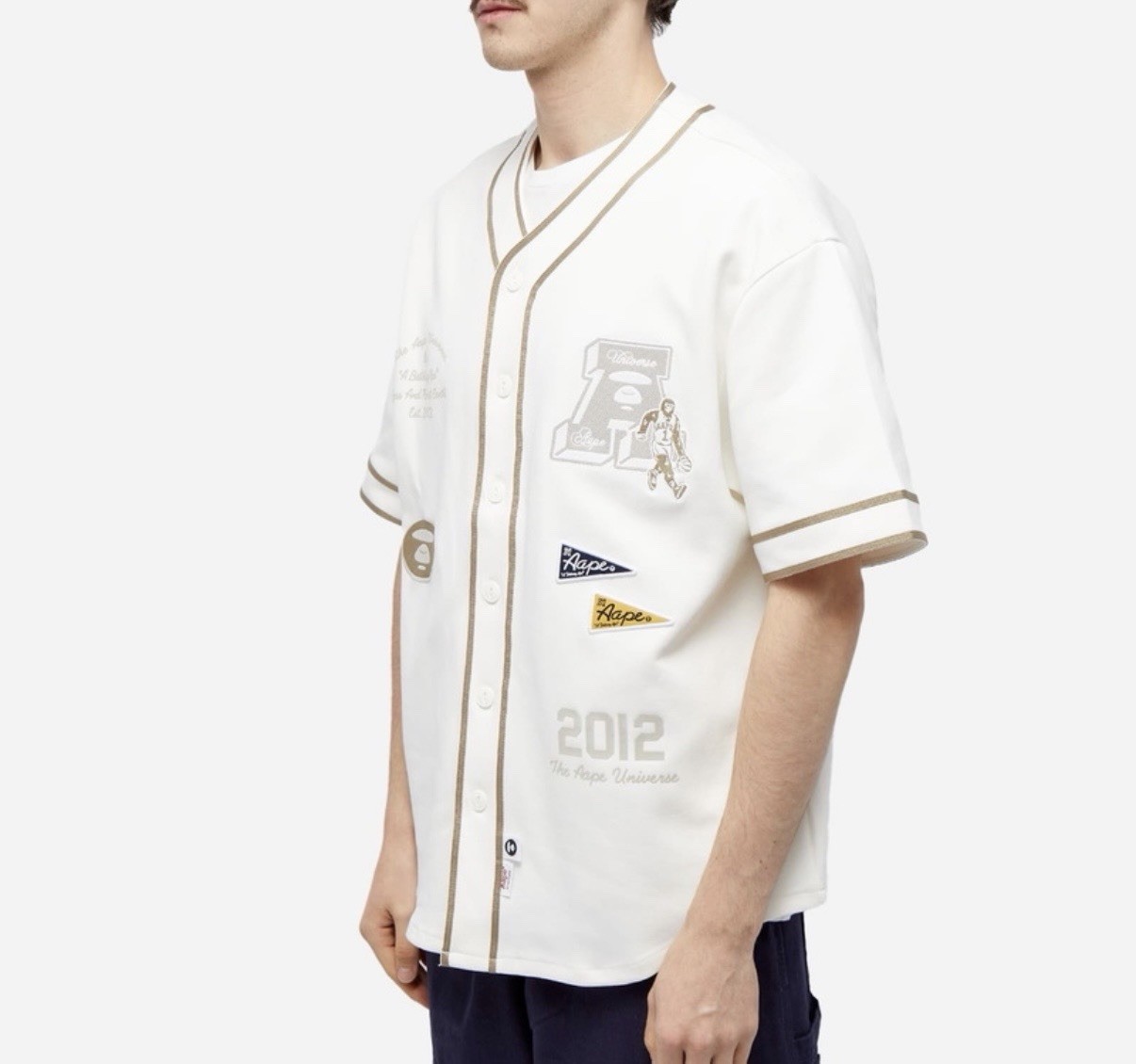 Aape by A Bathing Ape College Baseball Shirt Ivory Cotton Short Sleeve L Patch thumbnail 6