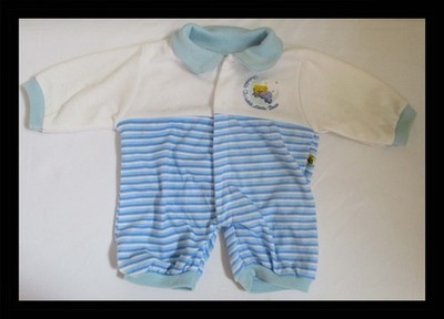 Build A Bear Workshop Baby Boy Pajamas Romper Blue and White Striped