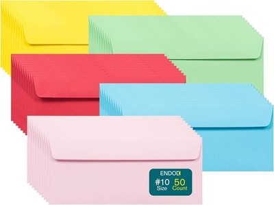 #10 Multicolor Envelopes Self Seal, 50/pack, Colored Envelopes Letter Size 4 1/8