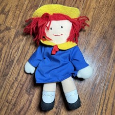 1990 Madeline Plush Doll by Eden 9  Red Yarn Hair Blue Dress
