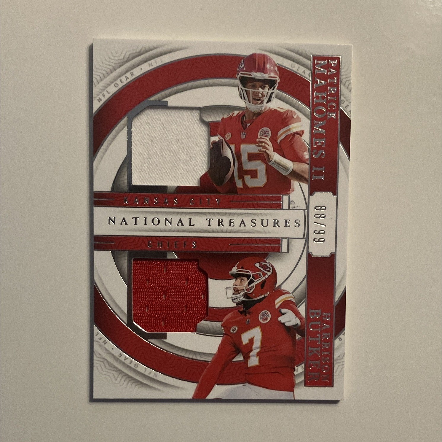 Panini 2023 National Treasures Dual Patch Mahomes II Butker /99