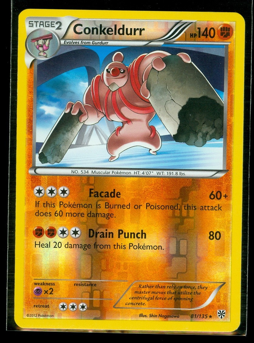 Pokemon CONKELDURR 81/135 Plasma Storm - RARE Rev Holo - NEAR MINT/MINT