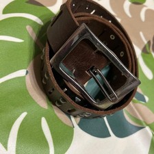 Vintage Leather Belt with Large Buckle, Studded, Genuine Leather