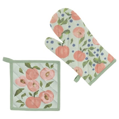 Boston International Cotton Oven Mitt & Pot Holder Kitchen Set, Peaches Gift Set