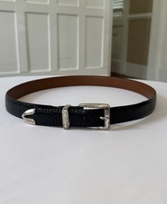 ONYX by Brighton Leather Belt Men Size 38 Black Croc Embossed Vintage Silver