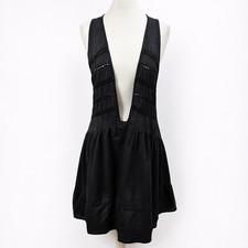 Anthropologie Black Open Back Deep V Mini Dress XL BNWT