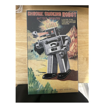 Schylling Chrome Smoking Robot Battery Operated Tin Toy Collector Series w/ COA