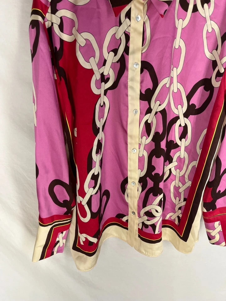 Blusa ZARA Talla Mediana Abotonada Manga Larga Diseño Eslabones Mujer Top Foto 2 de 4