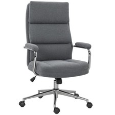 HOMCOM Linen Office Desk Chair, Tilt Function, Charcoal Grey, Refurbished