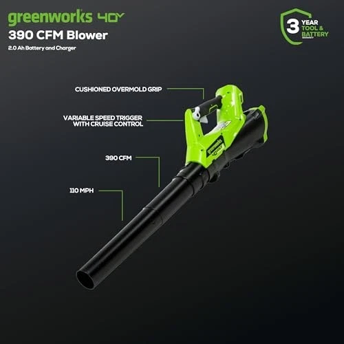 Greenworks G-MAX 40V Cordless String Trimmer and Leaf Blower Combo Pack, 2.0Ah - Image 3 of 4