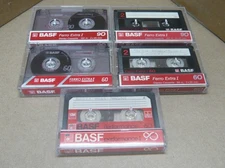 Lot of 5 BASF Ferro Extra I C90 x 2 and C60 x 3 Normal Bias Used Audio Cassettes