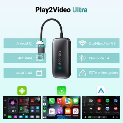OTTO AI Box Wireless Carplay/Android Auto Adapter Netflix YouTube IPTV Streaming