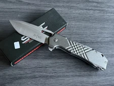 S-TEC EDC Flipper Pocket Knife Bead Blast Tanto  Aluminum Handle - T271284