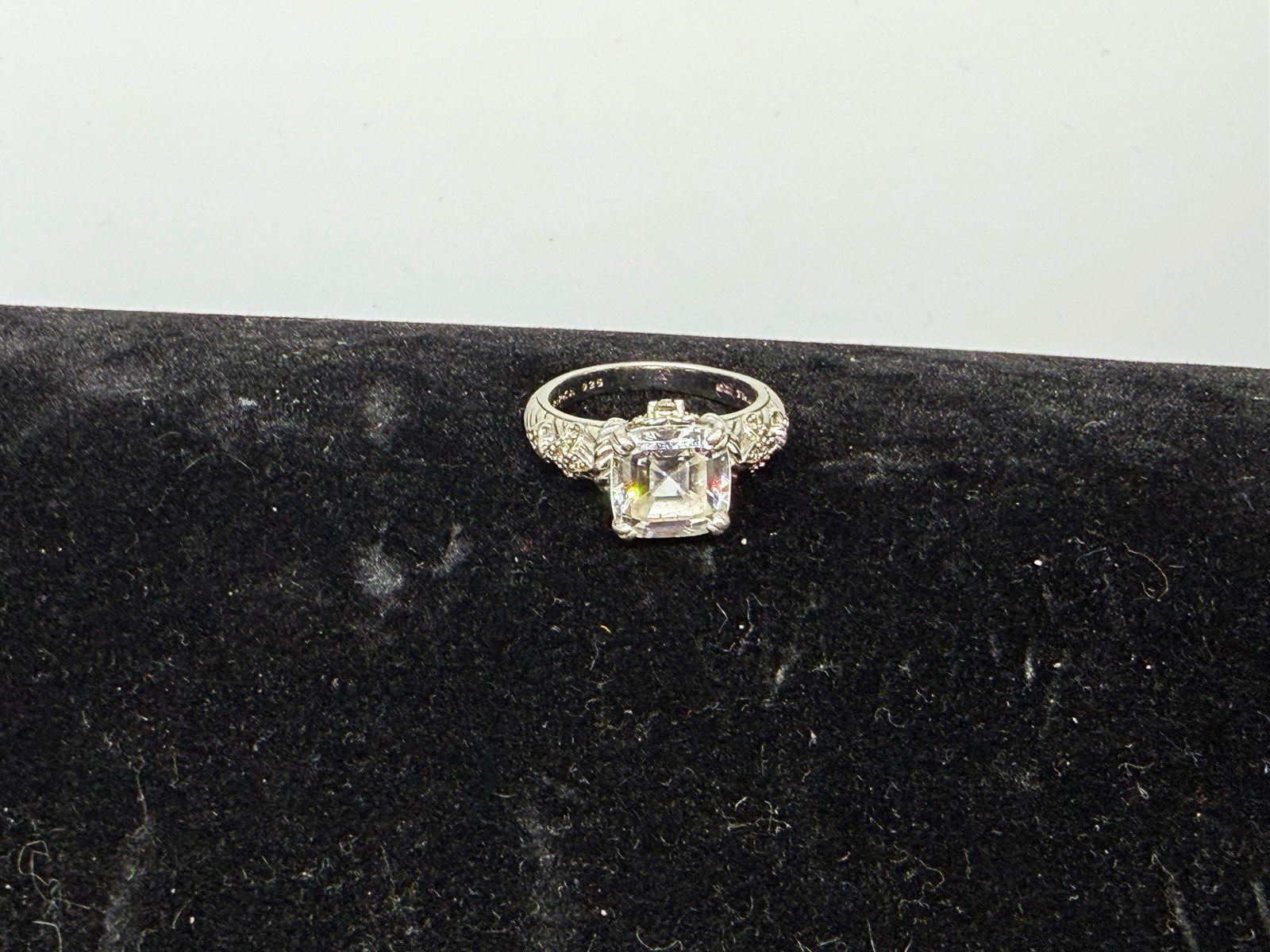 Judith Ripka Sterling Silver Square Clear Stone Prong Set Solitaire-sz 9