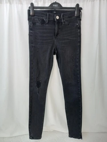 ❤️ River Island Black Ripped Skinny Jeans Size 10 Vgc