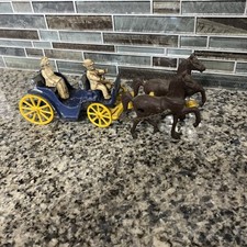 Cast Iron Stanley Toys Horse Drawn Surrey Buggy/Carriage Toy 1940's Vintage USA