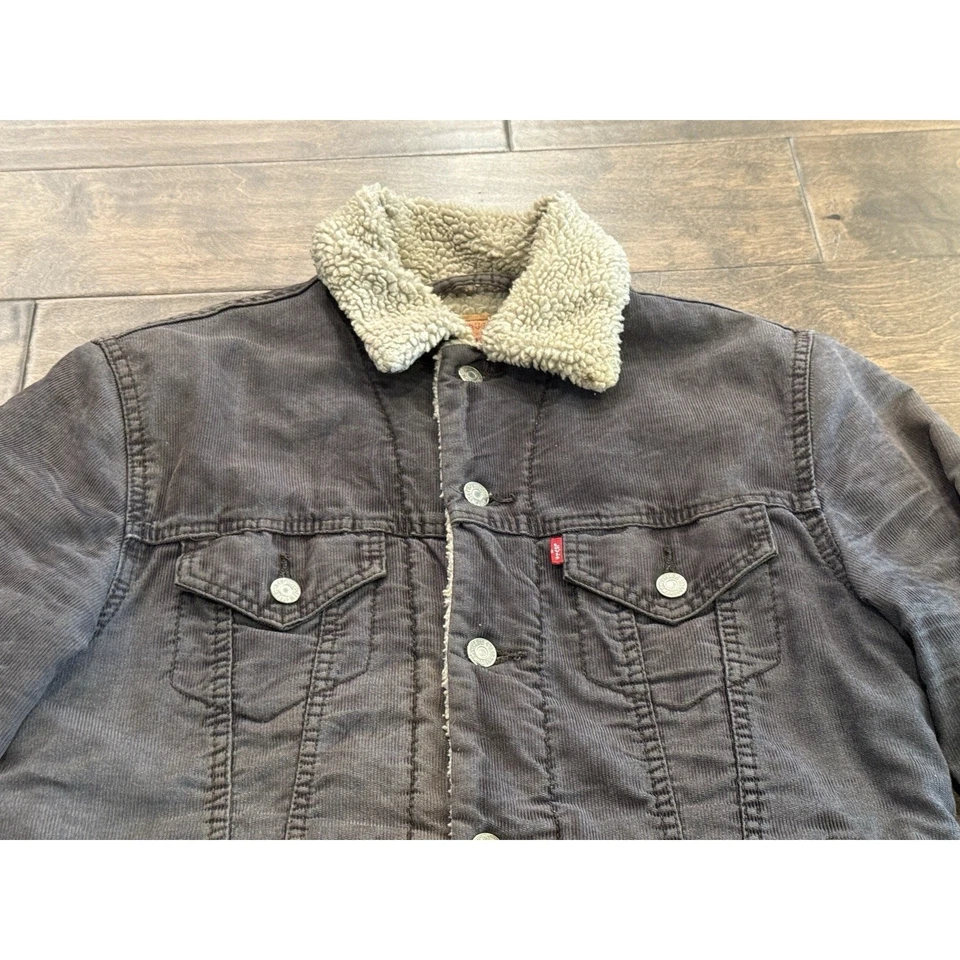 Chaqueta Levis Para Hombres Negra Pana Camionero Sherpa Forrada Abotonada Talla S 70598 Foto 4 de 4