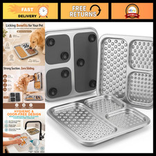 2 Pack Stainless Steel Lick Mat for Dogs  Cats, Non-Slip Slow Feeder Pad, Chew-