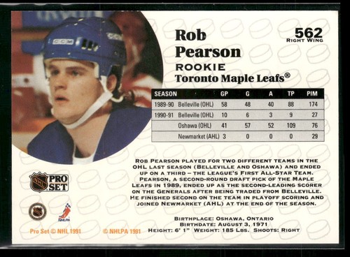 1991-92 Pro Set #562 Rob Pearson Toronto Maple Leafs Rookie - Picture 2 of 2